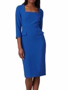 LK Bennett Vibrant Cobalt Blue Square-Neck Midi Dress